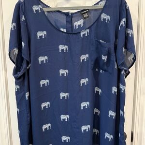 Torrid Navy Blouse with White Elephant Design